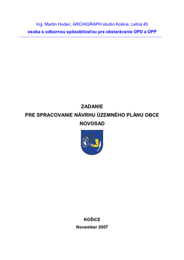 Zadanie Pre Spracovanie Návrhu Územného Plánu Obce Novosad