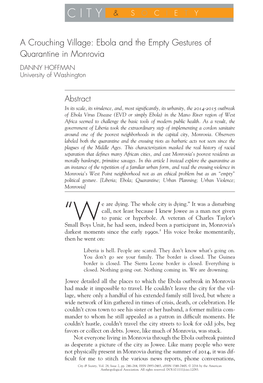 Ebola and the Empty Gestures of Quarantine in Monrovia DANNY HOFFMAN University of Washington