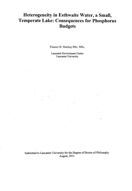 Heterogeneity in Esthwaite Water, a Small, Temperate Lake: Consequences for Phosphorus Budgets