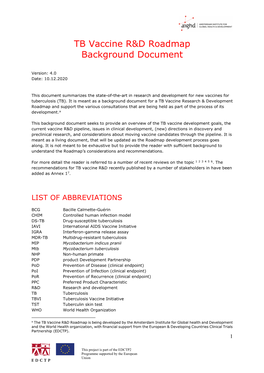 TB Vaccine R&D Roadmap Background Document