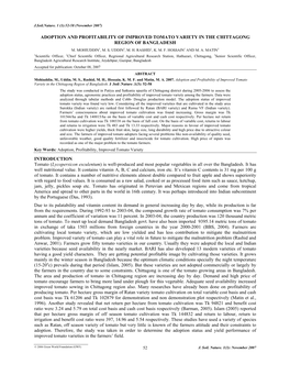 Adoption and Profitability of Improved Tomato Variety in the Chittagong Region of Bangladesh