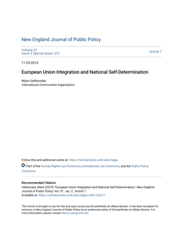 European Union Integration and National Self-Determination