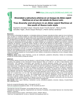 Diversidad Y Estructura Arbórea En Un Bosque De Abies Vejarii Martínez En El Sur Del Estado De Nuevo León Tree Diversity