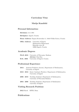 Curriculum Vitae Matija Kazalicki Personal Information