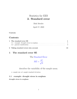 Statistics for EES 2. Standard Error