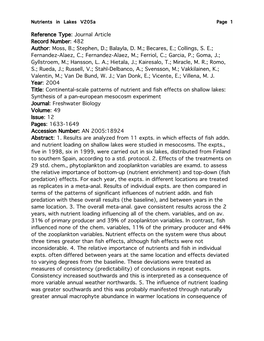 Greater Annual Macrophyte Abundance in Warmer Locations in Consequence of Nutrients in Lakes V205a Page 2 the Longer Plant Growing-Season