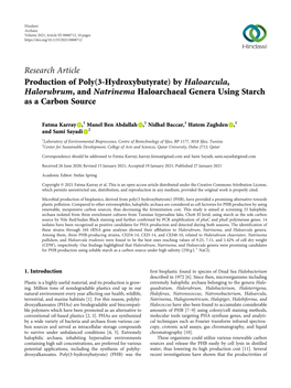 Production of Poly (3-Hydroxybutyrate) by Haloarcula