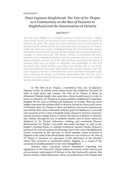 Pawn Captures Knighthood: the Tale of Sir Thopas As a Commentary on the Rise of Peasants to Knighthood and the Deterioration of Chivalry