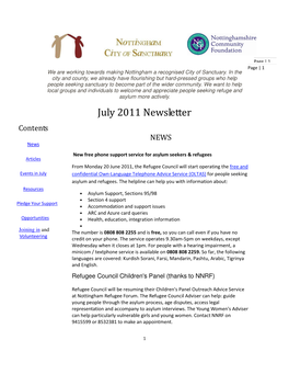 July 2011 Newsletter