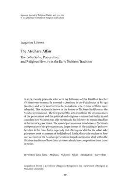 The Atsuhara Affair: the Lotus Sutra, Persecution, and Religious Identity
