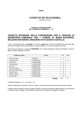 COMUNE DI MAGGIORA Provincia Di Novara