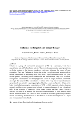 Sirtuin As the Target of Anti-Cancer Therapy