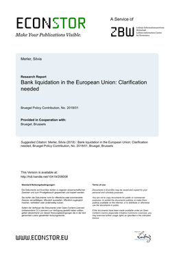 Bank Liquidation in the European Union: Clarification Needed