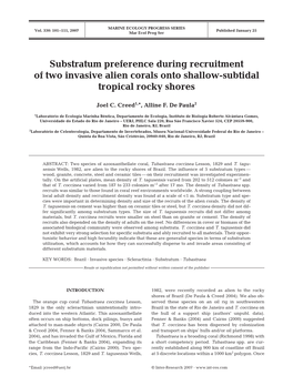 Substratum Preference During Recruitment of Two Invasive Alien Corals Onto Shallow-Subtidal Tropical Rocky Shores