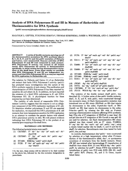 Analysis of DNA Polymerases II and III in Mutants of Escherichia Coli Thermosensitive for DNA Synthesis (Polal Mutants/Phosphocellulose Chromatography/Dnae Locus)