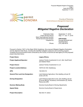 Proposed Mitigated Negative Declaration Page 1 File# UPE18-0035 September 17, 2019