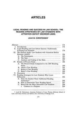 Legal Reading and Success in Law School: the Reading Strategies of Law Students with Attention Deficit Disorder (Add)