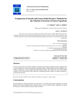 Comparison of Jacobi and Gauss-Seidel Iterative Methods for the Solution of Systems of Linear Equations