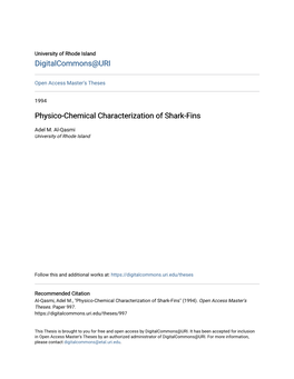 Physico-Chemical Characterization of Shark-Fins