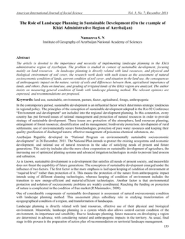 The Role of Landscape Planning in Sustainable Development (On the Example of Khizi Administrative Region of Azerbaijan)