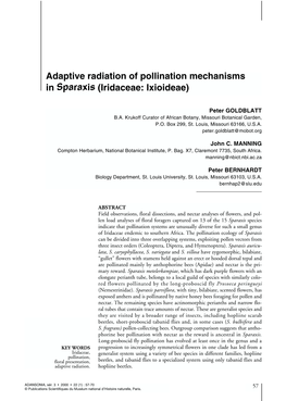 Adaptive Radiation of Pollination Mechanisms in Sparaxis (Iridaceae: Ixioideae)