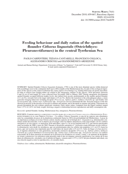 Feeding Behaviour and Daily Ration of the Spotted Flounder Citharus