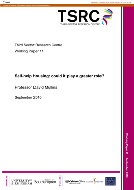 Self-Help Housing: Could It Play a Greater Role?