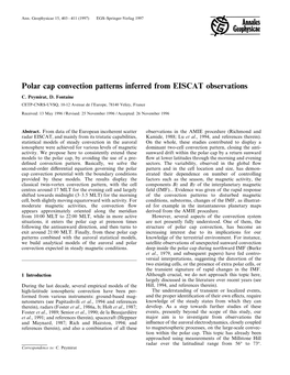 Polar Cap Convection Patterns Inferred from EISCAT Observations C