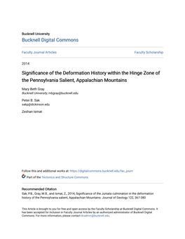 Significance of the Deformation History Within the Hinge Zone of the Pennsylvania Salient, Appalachian Mountains