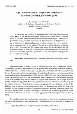 Age Determination of Polynoidae Polychaetes Based on Growth Lines on the Jaws'