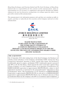 Eforce HOLDINGS LIMITED 意科控股有限公司* (Incorporated in Bermuda with Limited Liability) (Stock Code: 943)