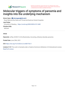 Molecular Triggers of Symptoms of Parosmia and Insights Into the Underlying Mechanism
