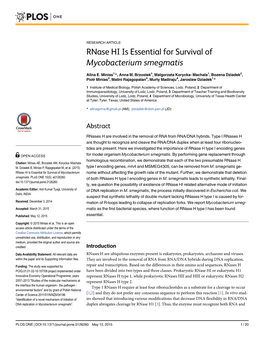 Rnase HI Is Essential for Survival of Mycobacterium Smegmatis