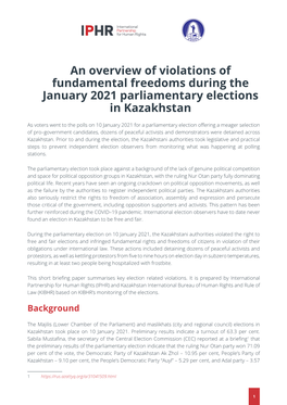 An Overview of Violations of Fundamental Freedoms During the January 2021 Parliamentary Elections in Kazakhstan