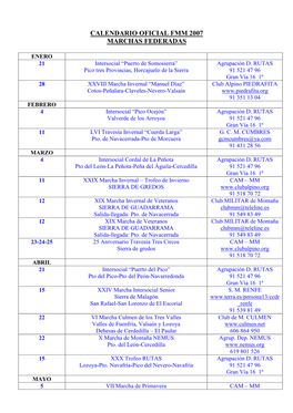 Calendario Oficial Fmm 2007 Marchas Federadas