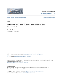 Mixed Income Or Gentrification? Hawthorne's Spatial Transformation