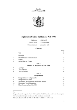 Ngāi Tahu Claims Settlement Act 1998