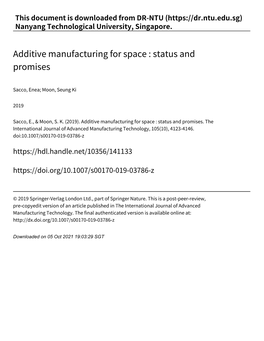 Additive Manufacturing for Space : Status and Promises