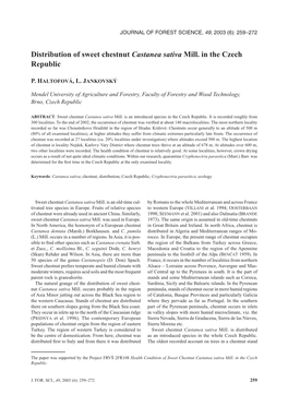Distribution of Sweet Chestnut Castanea Sativa Mill. in the Czech Republic