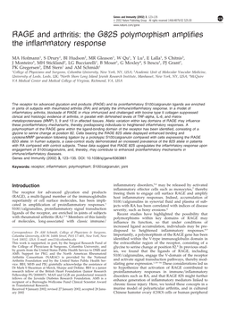 RAGE and Arthritis: the G82S Polymorphism Ampliﬁes the Inﬂammatory Response