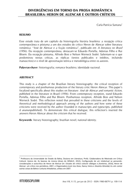 Divergências Em Torno Da Prosa Romântica Brasileira: Heron De Alencar E Outros Críticos Literários Interdisciplinar