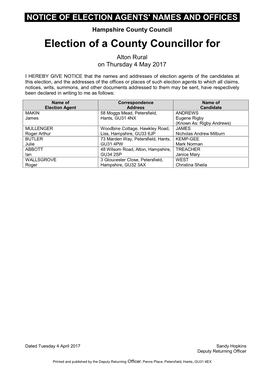 East Hampshire Notice of Election Agents