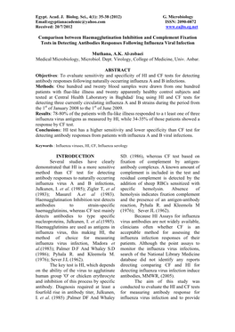 Comparison Between Haemagglutination Inhibition and Complement Fixation Tests in Detecting Antibodies Responses Following Influenza Viral Infection