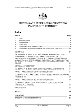 Customs and Excise Acts (Application) (Amendment) Order 2019 Index
