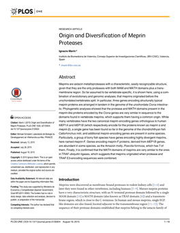 Origin and Diversification of Meprin Proteases