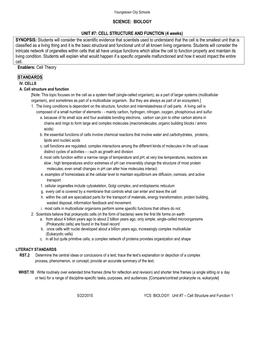 Science: Biology Unit #7: Cell Structure and Function (4