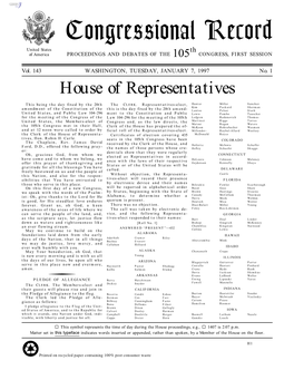 Congressional Record United States Th of America PROCEEDINGS and DEBATES of the 105 CONGRESS, FIRST SESSION