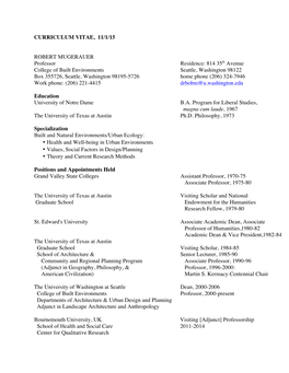 CURRICULUM VITAE, 11/1/15 ROBERT MUGERAUER Professor