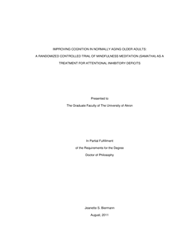 A Randomized Controlled Trial of Mindfulness Meditation (Samatha) As A