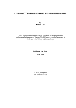 A Review of HIV Restriction Factors and Viral Countering Mechanisms